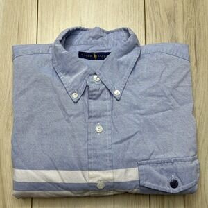 Polo Ralph Lauren Button Down Oxford Shirt Men's Large Anchor Striped Blue